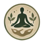 Meditaatio ja hyvinvointisivuston tuoteikoni jossa meditoiva henkilö pyöreällä taustalla